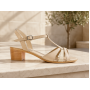 Oferta Sandale dama din piele naturala lacuita si box - Bej LS81BLBOX